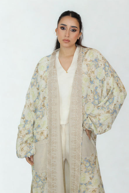 Kimono Réversible Beige & Floral
