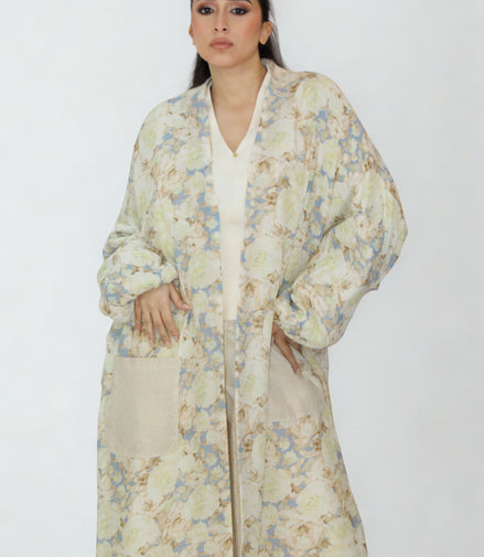 Kimono Réversible Beige & Floral