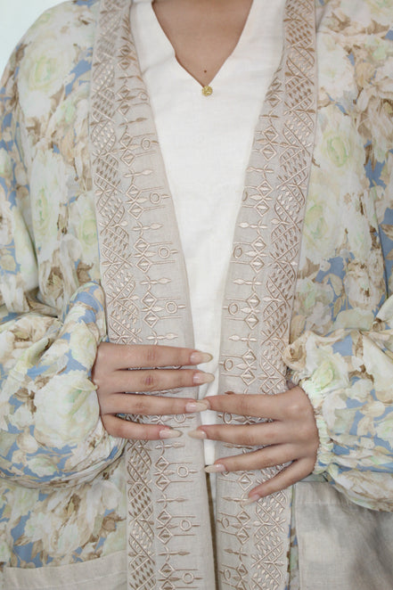 Kimono Réversible Beige & Floral