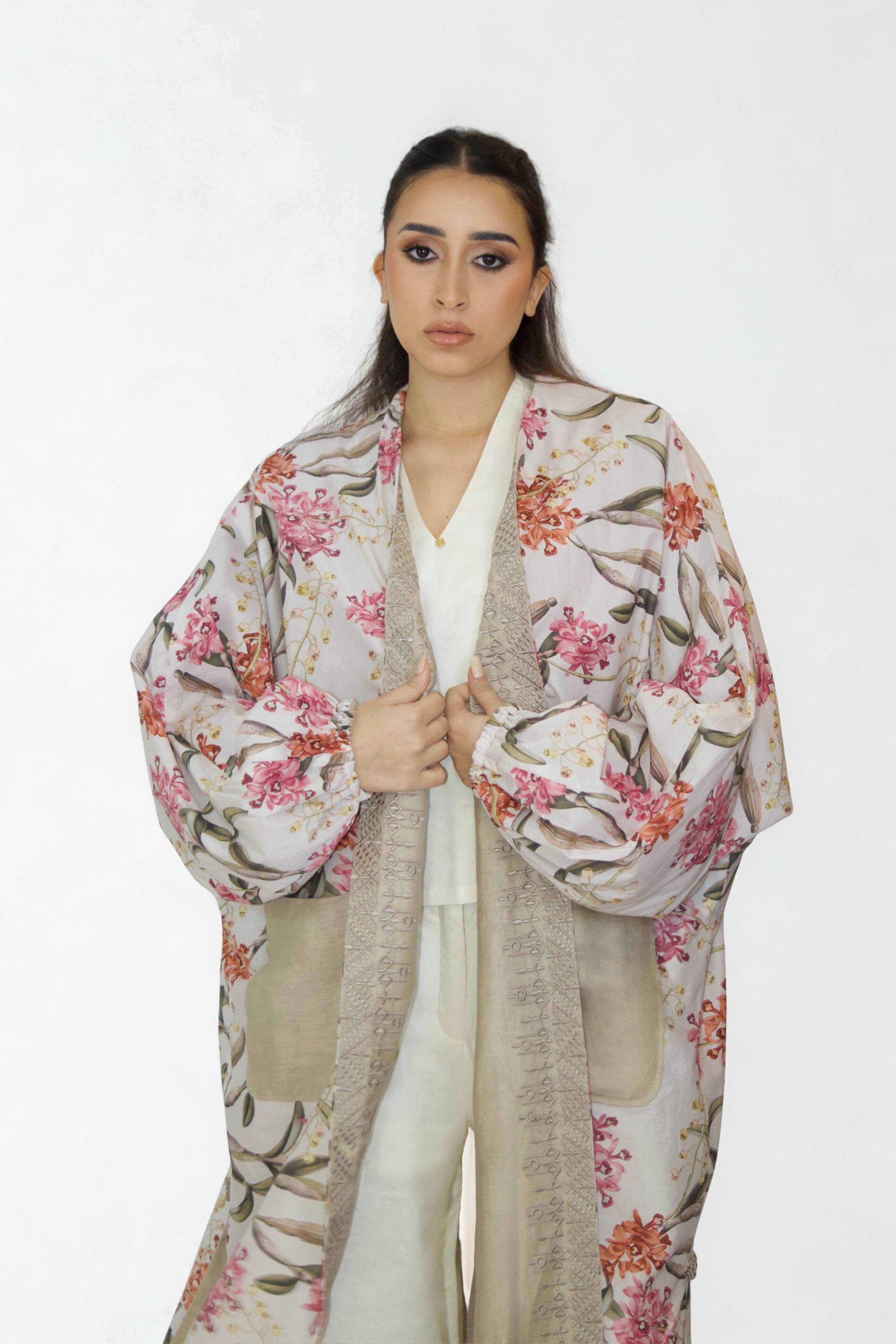 Kimono Réversible Floral & Beige