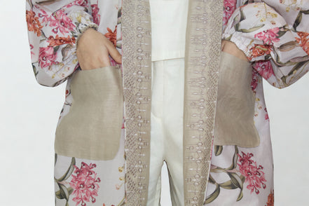 Kimono Réversible Floral & Beige