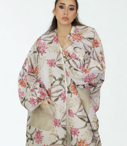 Kimono Réversible Floral & Beige