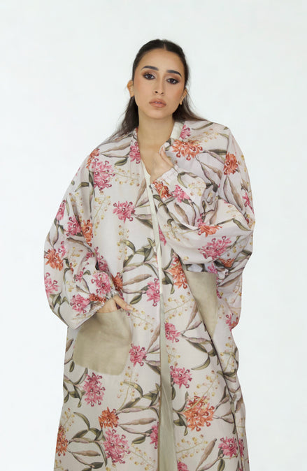 Kimono Réversible Floral & Beige