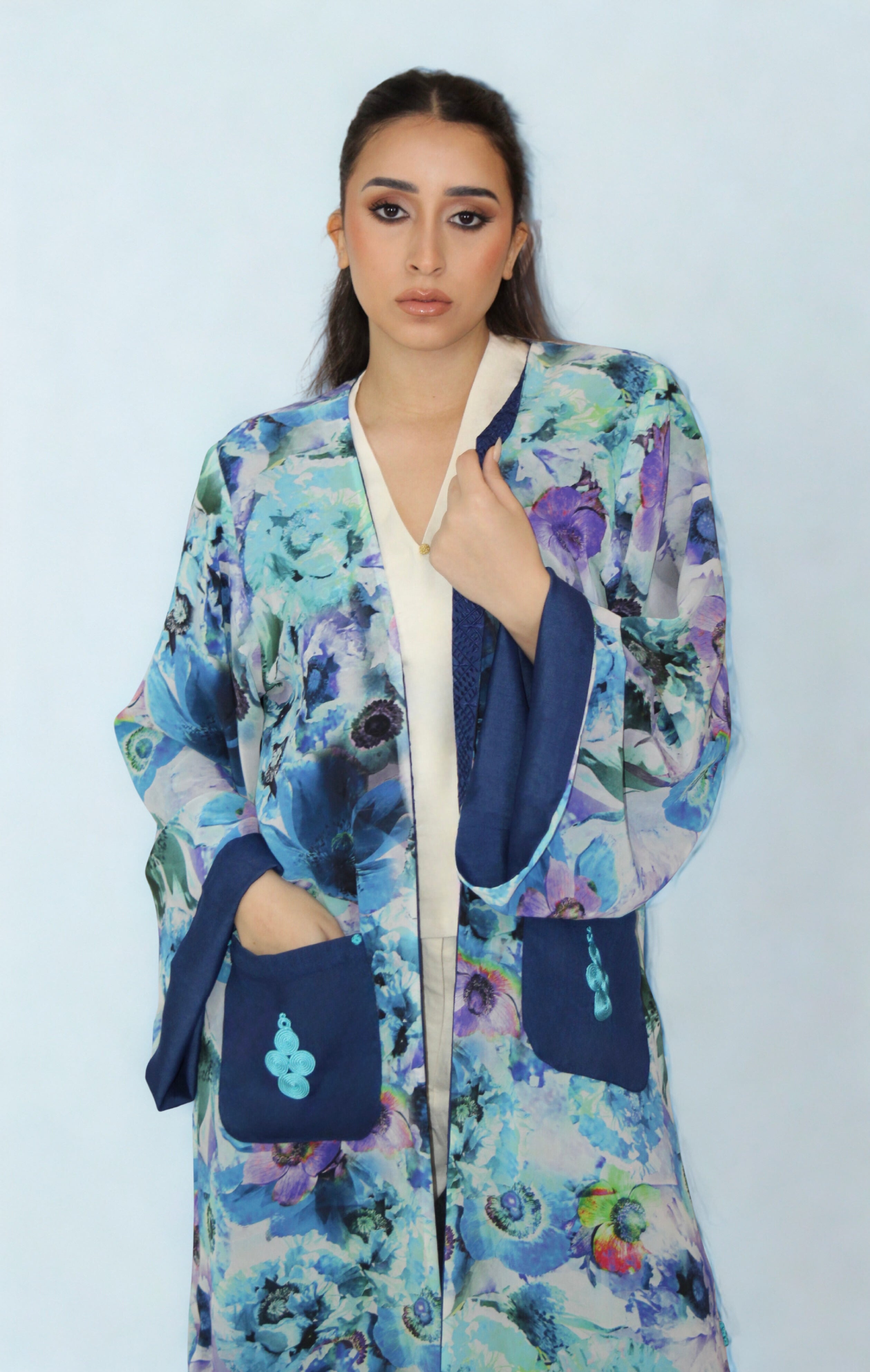 Kimono Réversible Bleu Floral