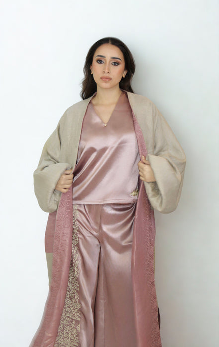 Kimono Réversible Rose & Beige